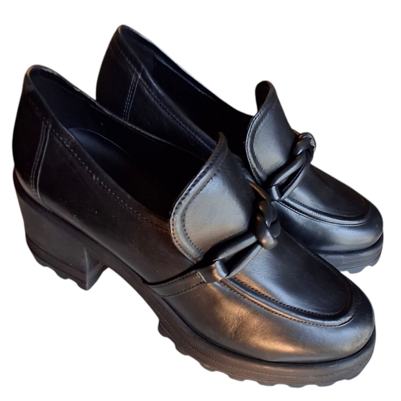 Voile Blanche Shoes - Voile Blanche Carine Black Leather Slip-On Ankle Chunky Loafers Size Women 10.5